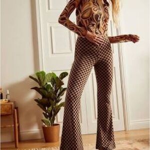 Retro Flared Brown Checkered Pants Urban Outfitters